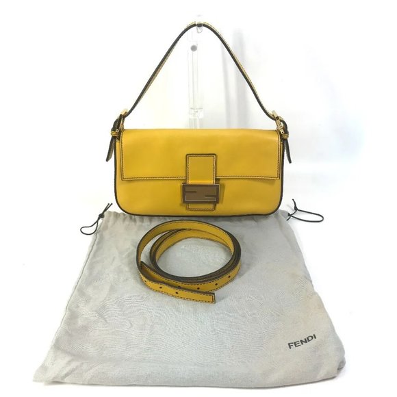 AUTHENTIC FENDI FF Mamma Baguette Bag 2WAY Hand Bag Leather yellow - Picture 2 of 15